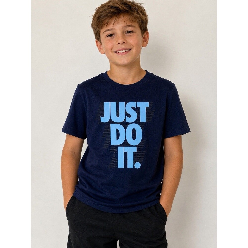 Nike Boys Just Do It Graphic T-Shirt Navy Blue Short Sleeve  Medium 10-12